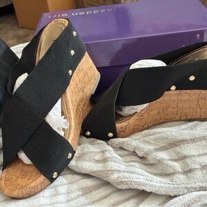 Steve Madden Cork Black Strap Nautic Sandals NWT